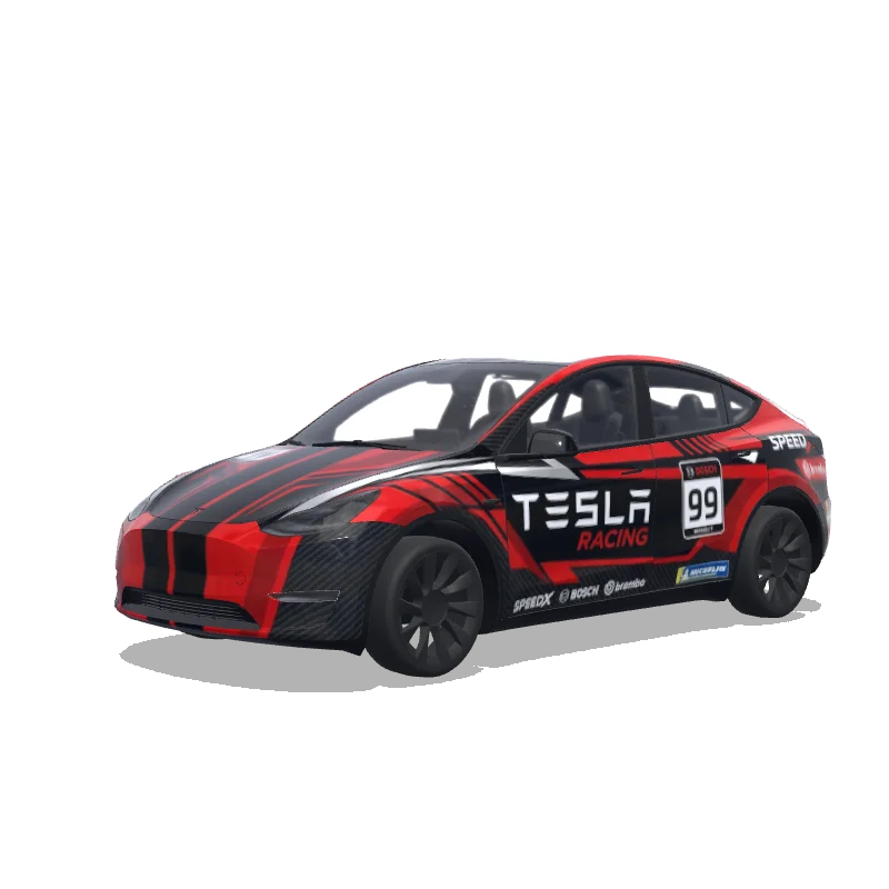 Tesla Model Y 2020-2024 — 赛车涂装,大胆的赞助商贴花,赛车条纹,号码牌和性能导向的图案 wrap preview