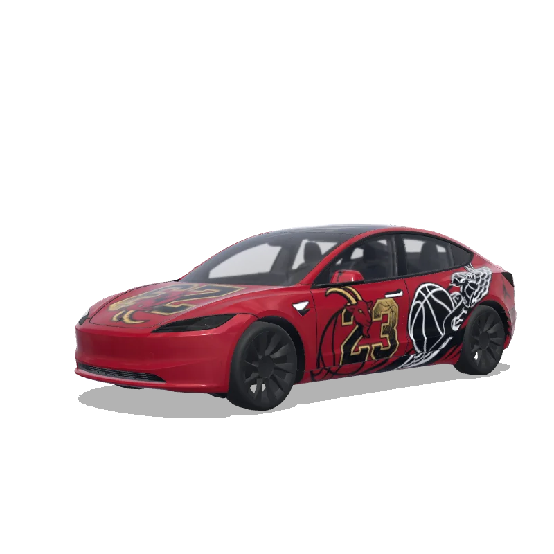 Tesla Model 3 (2024+) Standard & Premium — vista previa del diseño #23 is the goat. Red themed around Michael Jordan