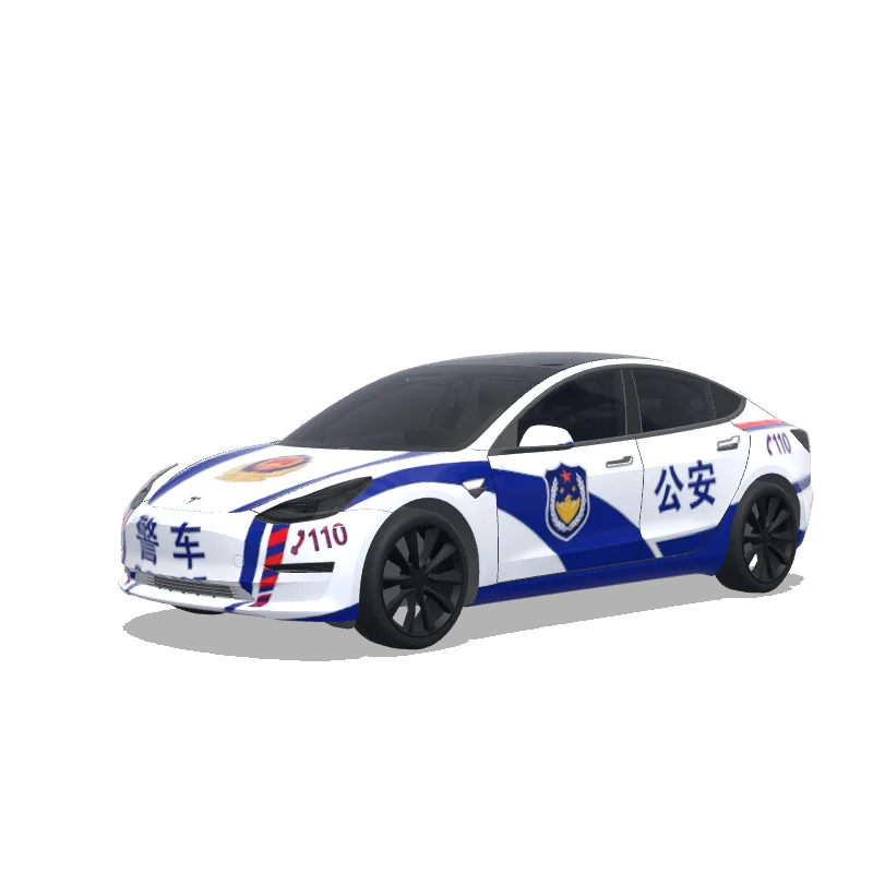 Tesla Model 3 2017-2023 — aperçu du wrap 警车涂装,蓝白条纹,官方徽章和紧急车辆标记