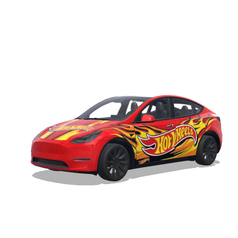 Tesla Model Y 2020-2024 — red car with logo of hot wheels wrap preview