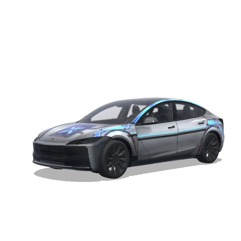 Tesla Model 3 (2024+) Standard & Premium — Wrap-Vorschau: Time machine Delorean from movie Back to the Future.