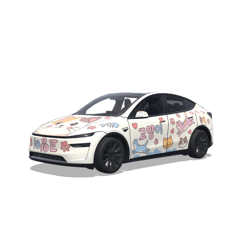 Tesla Model Y (2025+) Premium — 고양이 wrap preview