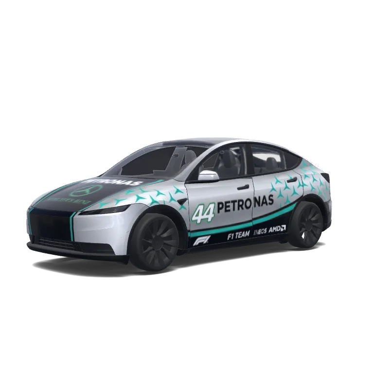 Tesla Model Y (2025+) Standard — vista previa del diseño 2026 F1 style Mercedes Petronas.
