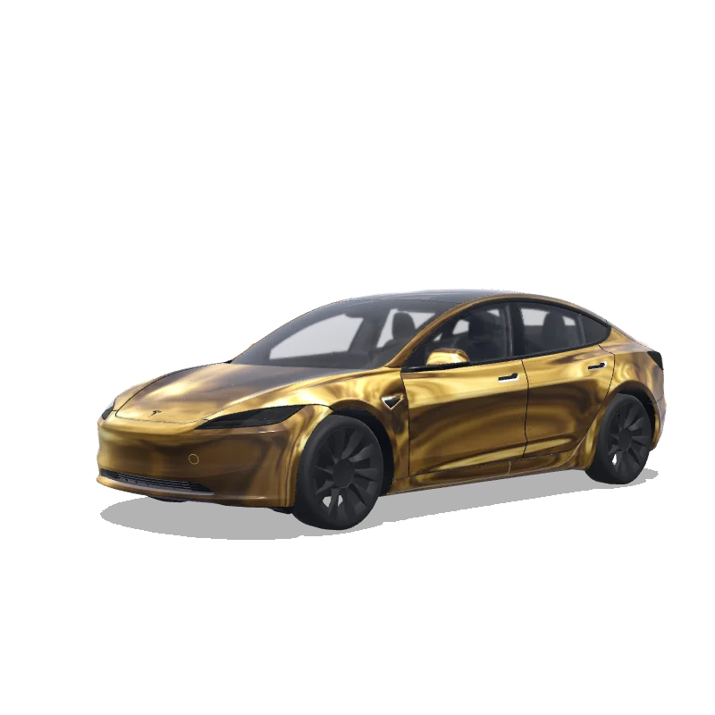 Tesla Model 3 (2024+) Standard & Premium — aperçu du wrap A design made of gold to make it ultra premium with a chrome aspect