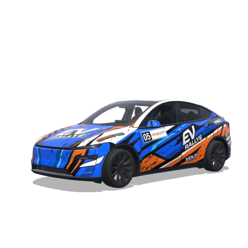 Tesla Model Y (2025+) Premium — vista previa del diseño rally, with the logo i provided