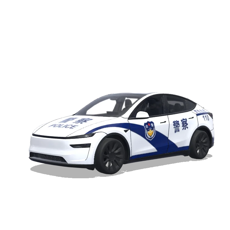 Tesla Model Y (2025+) Premium — aperçu du wrap 警车涂装,蓝白条纹,官方徽章和紧急车辆标记