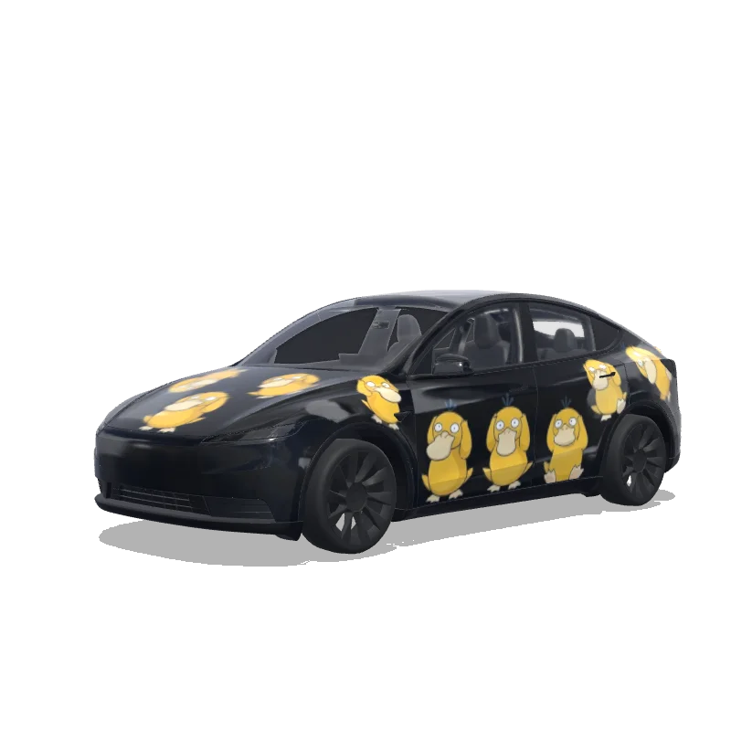 Tesla Model Y (2025+) Standard — Wrap-Vorschau: Black shining background with psyduck