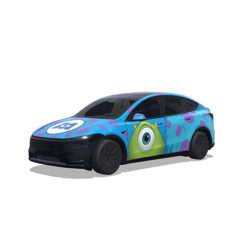 Tesla Model Y L 2025+ — aperçu du wrap Monsters, Inc. style