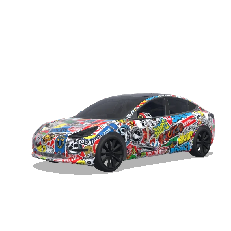 Tesla Model 3 2017-2023 — cool skater stickers all over wrap preview