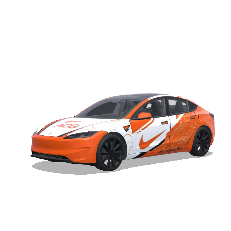 Tesla Model 3 (2024+) Performance — All Conditions Gear white & orange swoosh logo & acg logo on the front 랩 미리보기
