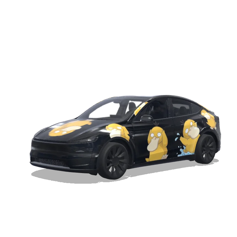Tesla Model Y (2025+) Premium — Black shining background with psyduck image涂装预览