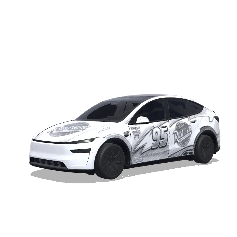 Tesla Model Y L 2025+ — Wrap-Vorschau: Lightning McQueen，黑白素描风格