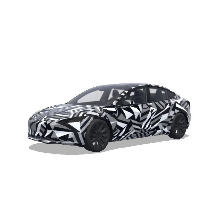 Tesla Model 3 (2024+) Standard & Premium — vista previa del diseño 試作車のようなカモフラージュ