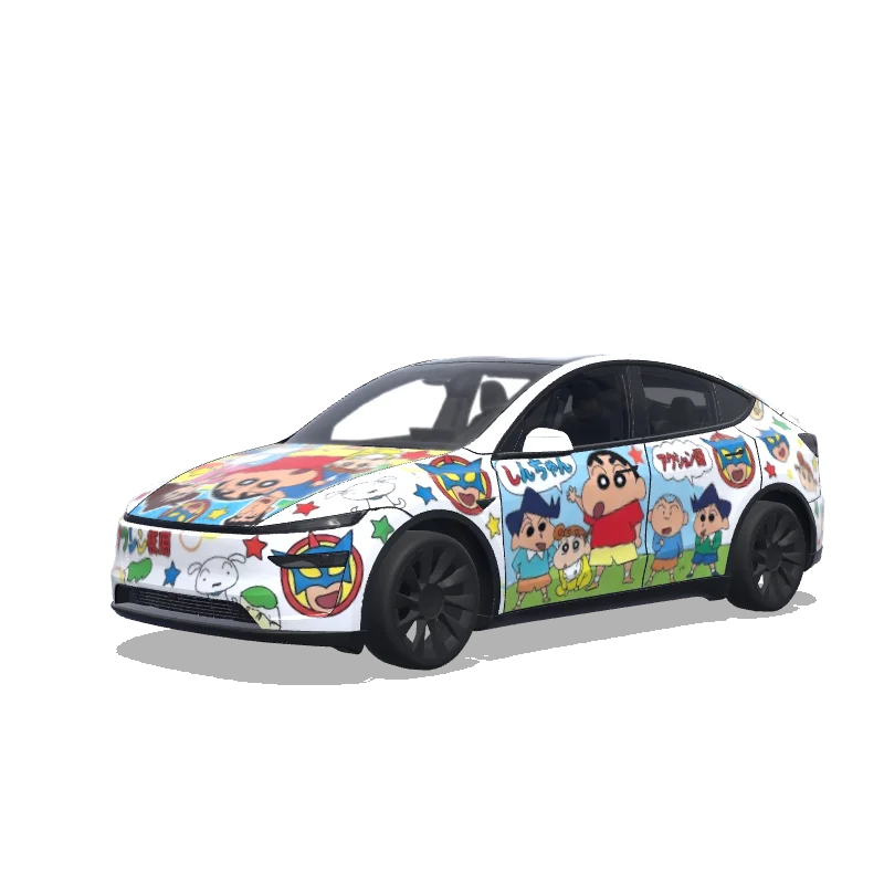 Tesla Model Y (2025+) Premium — Crayon Shin-chan cartoon style wrap preview