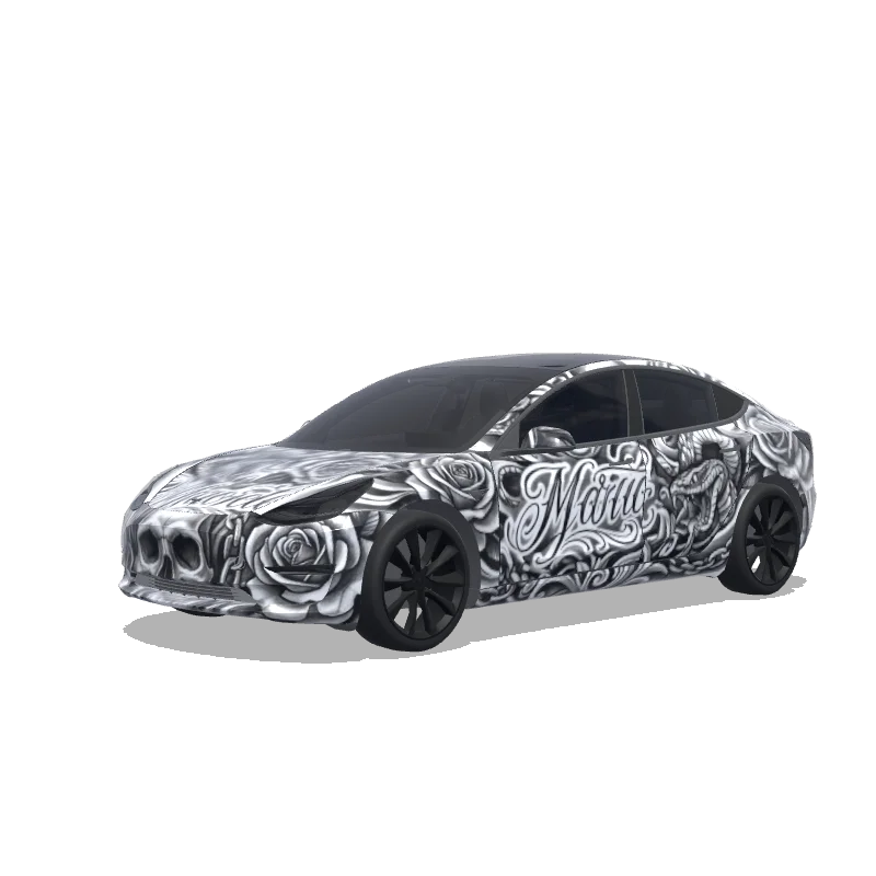 Tesla Model 3 2017-2023 — Realistic black and white tattoos wrap preview