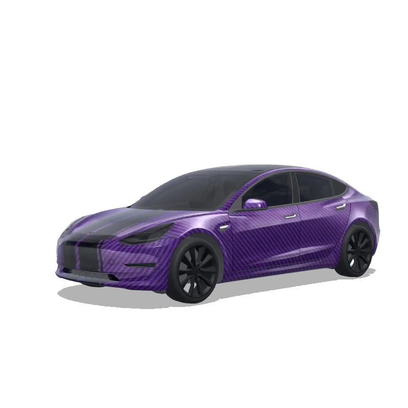 Tesla Model 3 2017-2023 — Wrap-Vorschau: purple carbon fiber with black racing stripes gloss