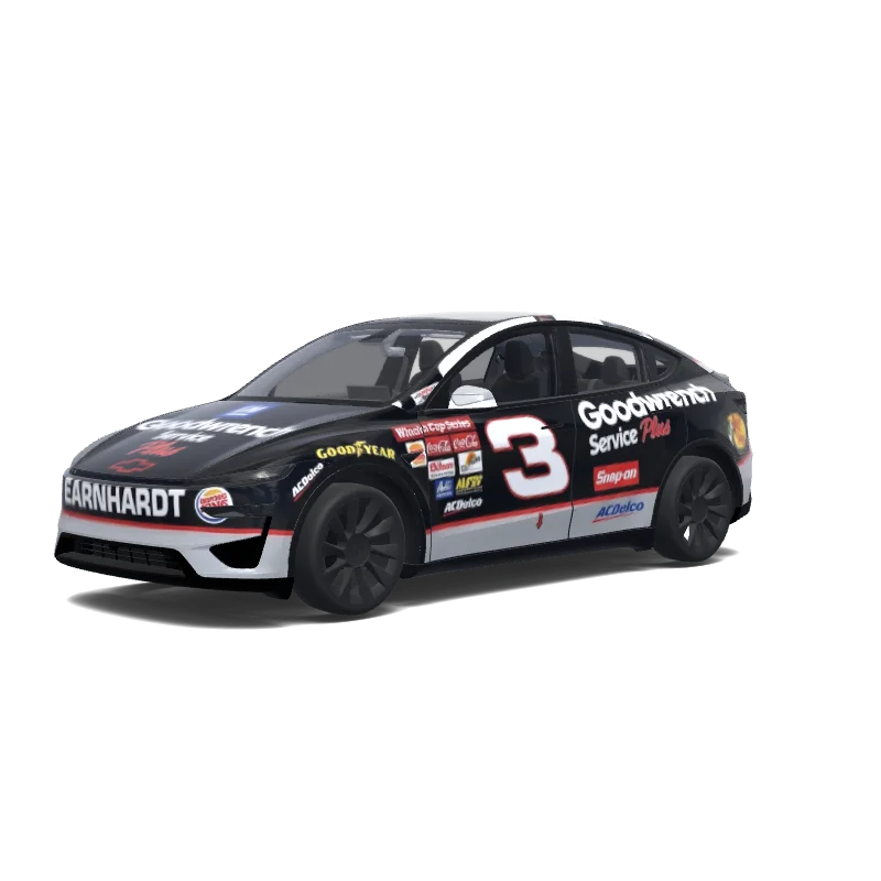 Tesla Model Y (2025+) Performance — vista previa del diseño Dale Earnhardt sr good wrench nascar. Colors: black.