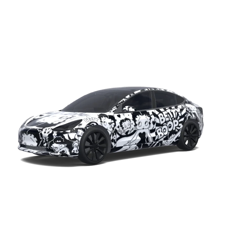 Tesla Model 3 2017-2023 — Betty Boop wrap. Colors: black. 랩 미리보기