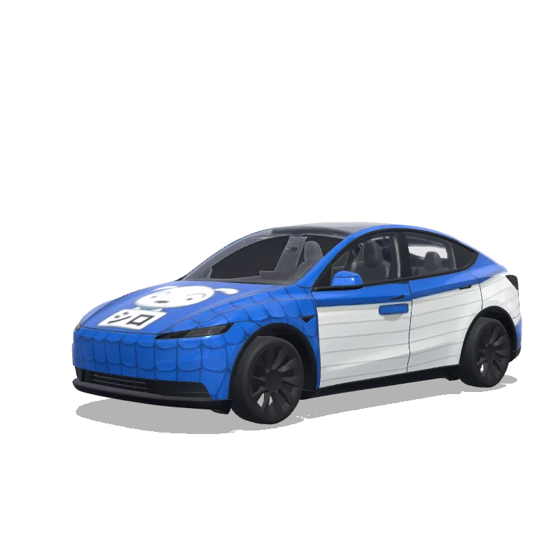 Tesla Model Y (2025+) Standard — 하얀 강아지 같은 자동차 스킨 wrap preview