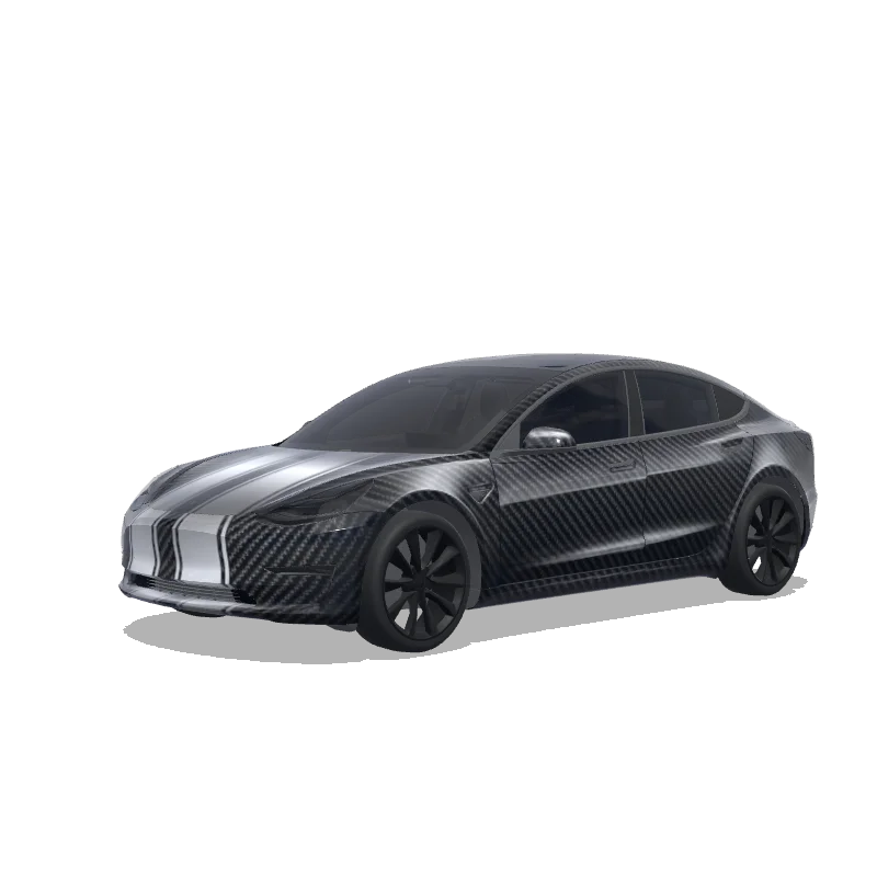 Tesla Model 3 2017-2023 — Carbon fiber texture with metallic accents, racing stripes 랩 미리보기