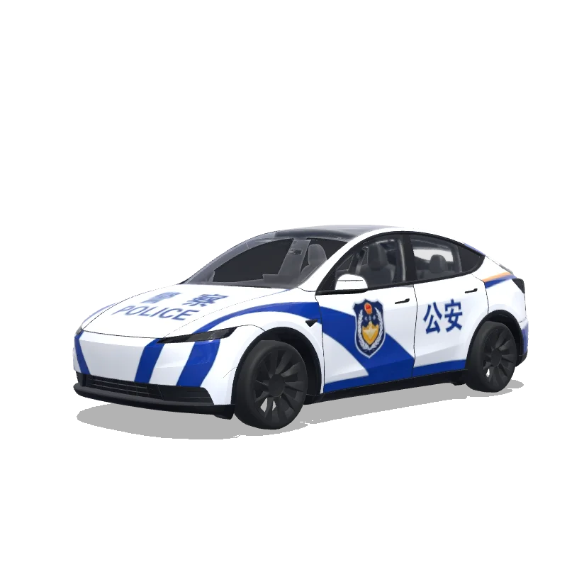 Tesla Model Y (2025+) Standard — 警车涂装,蓝白条纹,官方徽章和紧急车辆标记 랩 미리보기