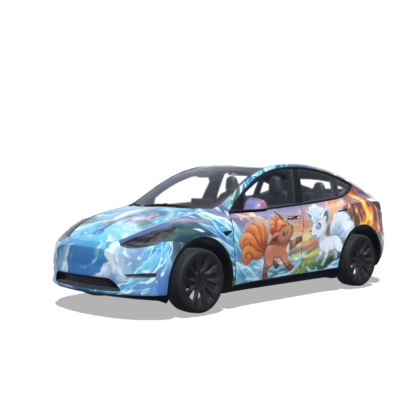 Tesla Model Y 2020-2024 — aperçu du wrap 포켓몬스터 식스테일, 라프라스, 이브이, 피카츄
