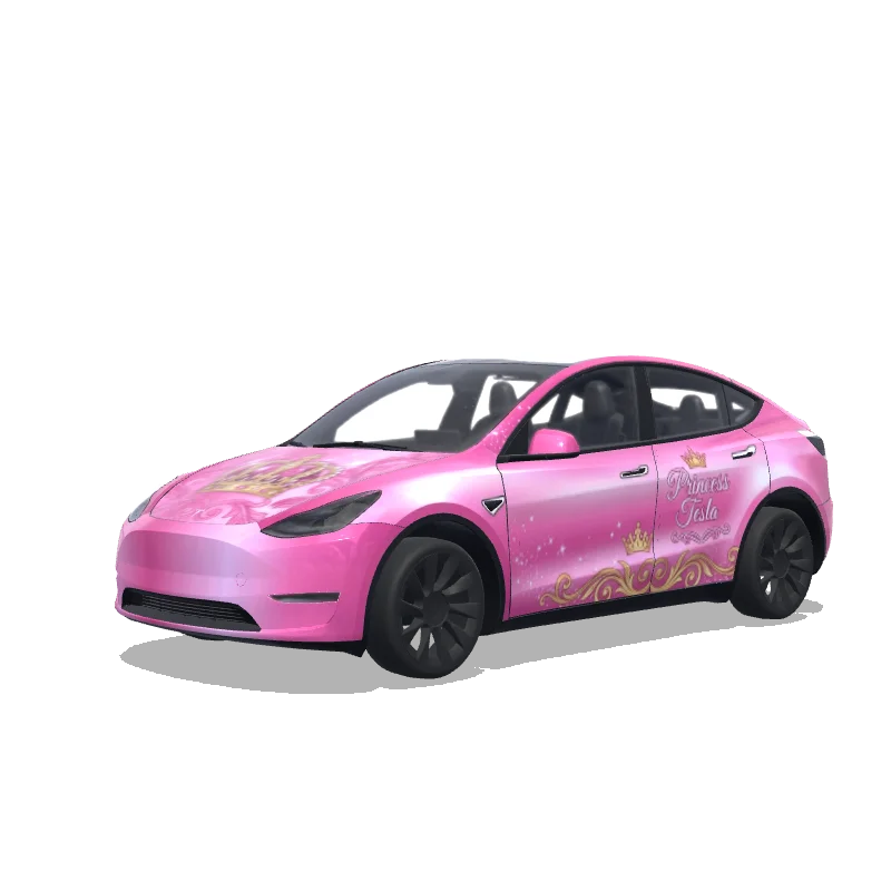 Tesla Model Y 2020-2024 — A princess tesla with a crown and is pink wrap preview