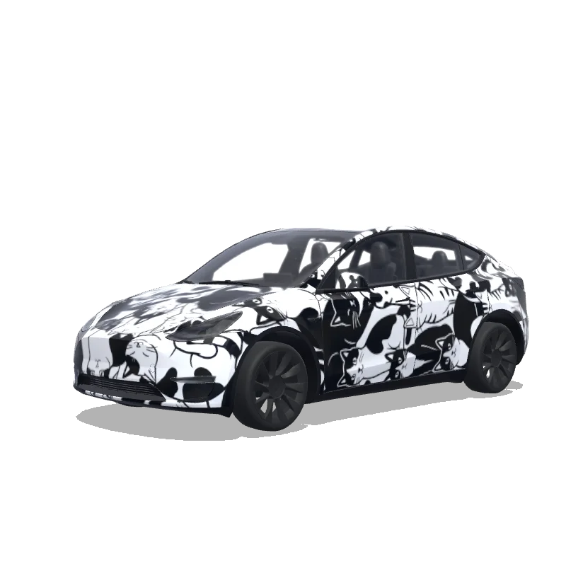 Tesla Model Y 2020-2024 — Bunch of black and white cats wrap preview