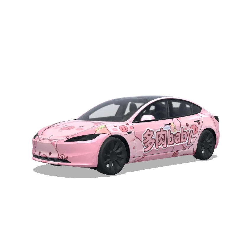 Tesla Model 3 (2024+) Standard & Premium — vista previa del diseño 侧面写着(多肉baby)的粉猪车