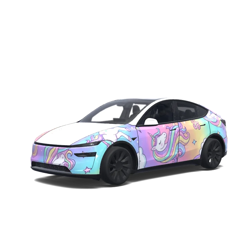 Tesla Model Y (2025+) Premium — Girly, rainbow, unicorn. wrap preview