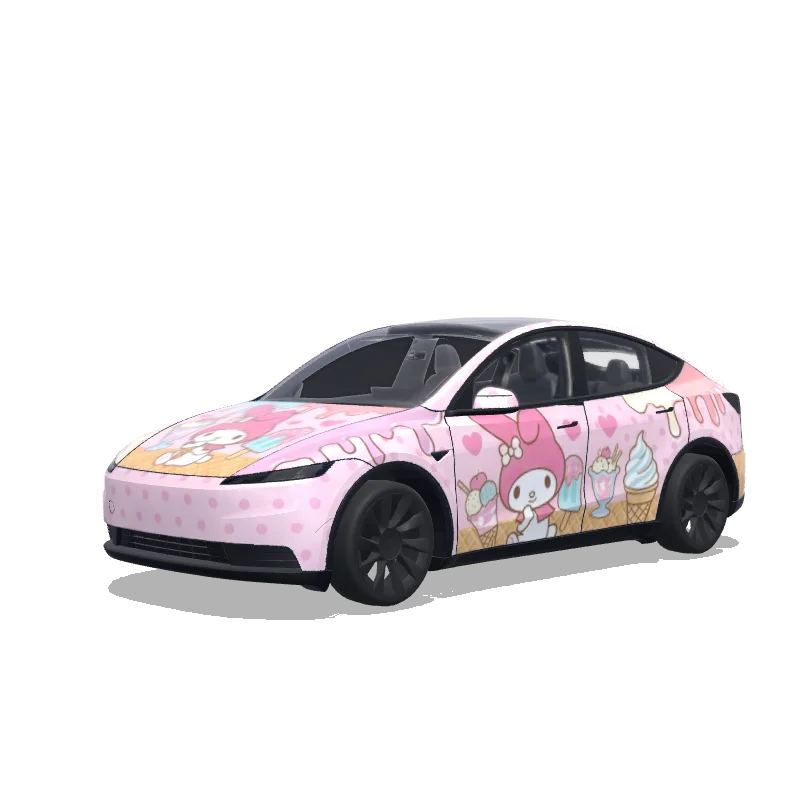 Tesla Model Y (2025+) Standard — 粉色美乐蒂搭配冰激凌涂装预览