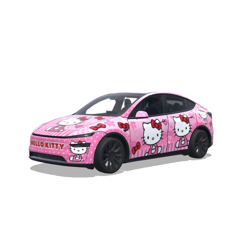 Tesla Model Y (2025+) Premium — 帮我设计一个Hello Kitty粉色主题的 wrap preview