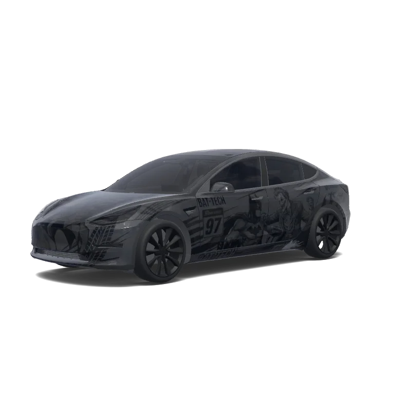 Tesla Model 3 2017-2023 — Batman y joker peleando , coche de carreras. Colors: black. wrap preview