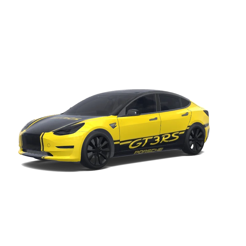 Tesla Model 3 2017-2023 — porsche 911 gt3 rs wrap. Colors: black, yellow. wrap preview