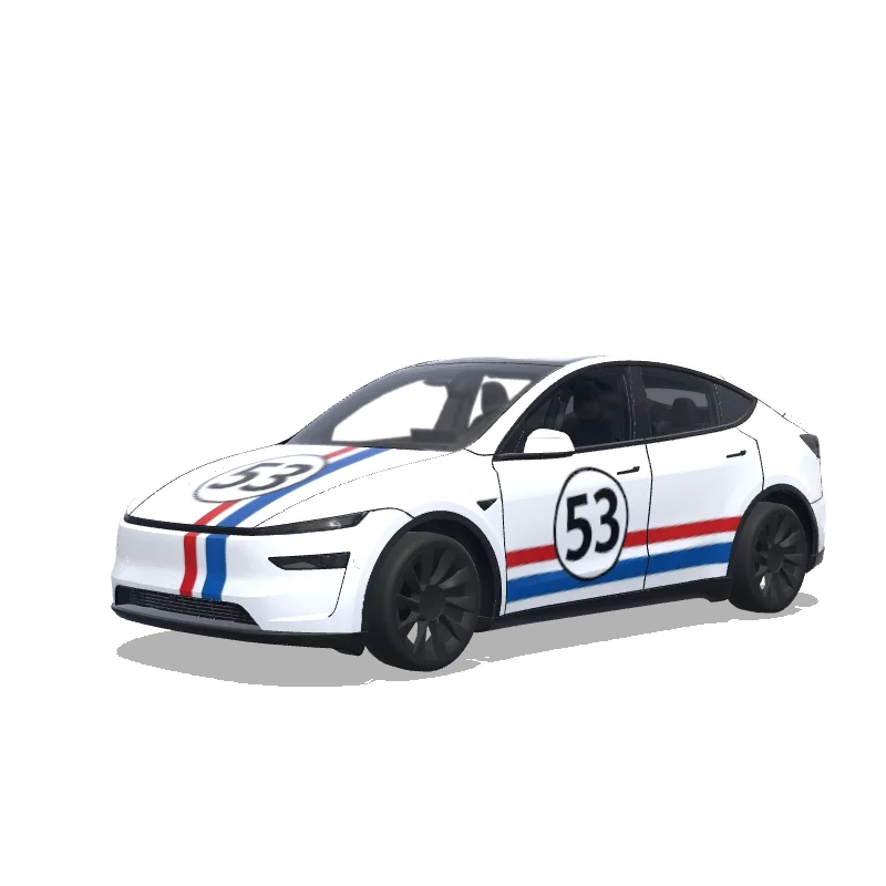 Tesla Model Y (2025+) Premium — vista previa del diseño HERBIE. Colors: white, red, blue.