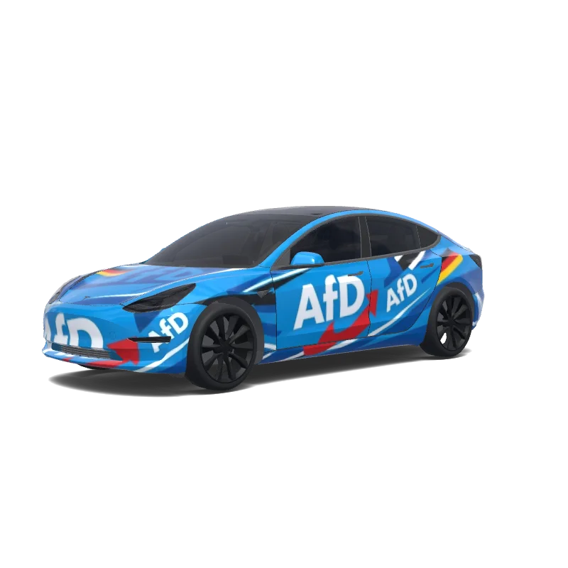 Tesla Model 3 2017-2023 — Wrap-Vorschau: Erstelle eine afd folierung. Colors: blue.