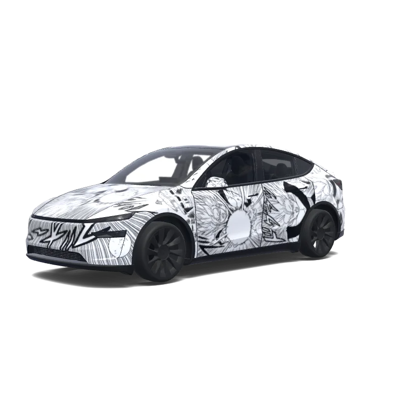 Tesla Model Y (2025+) Premium — Dragon ball z anime with a pemex sticker. Colors: black. wrap preview