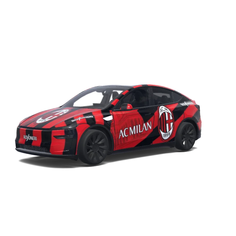 Tesla Model Y (2025+) Premium — Macchina della squadra calcio milan. Colors: red. wrap preview
