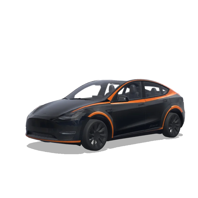 Tesla Model Y 2020-2024 — aperçu du wrap Model y 2024 Sd body kit with orange line and all matte black colour