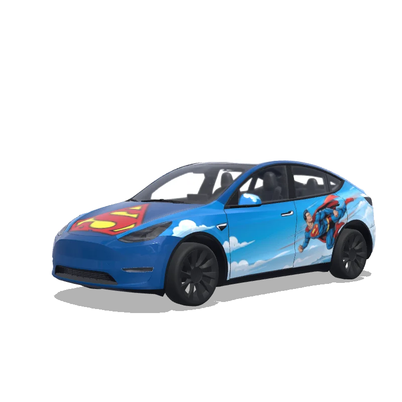 Tesla Model Y 2020-2024 — A superman flying on the side. The hood is super man’s logo.涂装预览