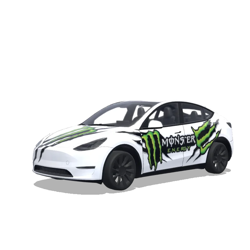 Tesla Model Y 2020-2024 — Wrap-Vorschau: Monster Energy logo auto soll weiß bleiben