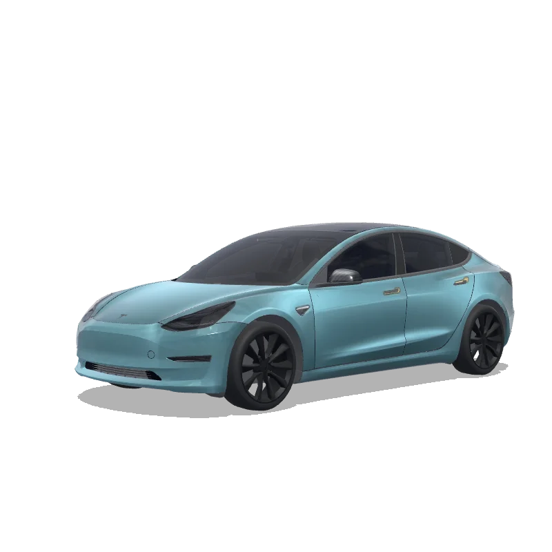 Tesla Model 3 2017-2023 — Satin frozen ocean, carbon fibre side mirrors, satin gold handles wrap preview