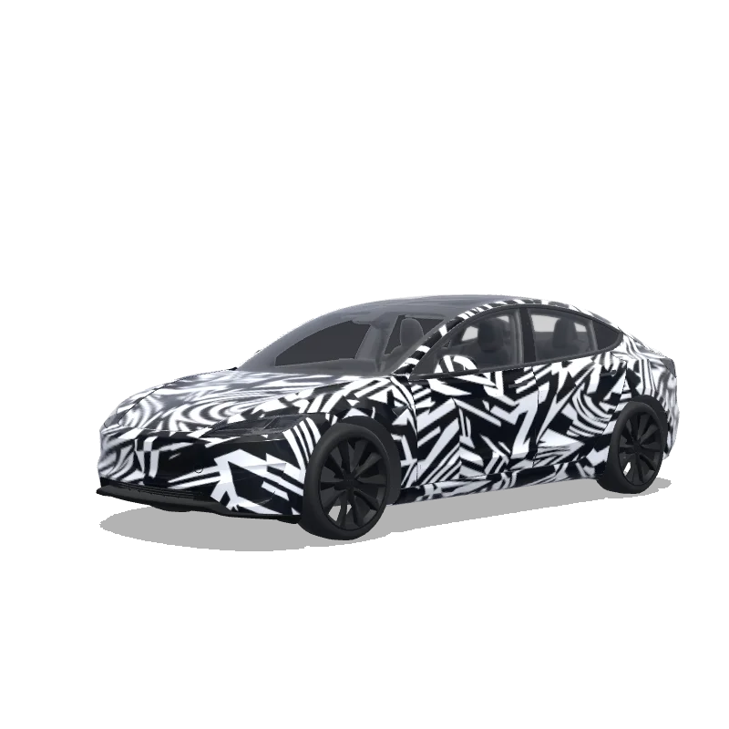 Tesla Model 3 (2024+) Performance — 試作車のようカモフラージュ 白黒で wrap preview