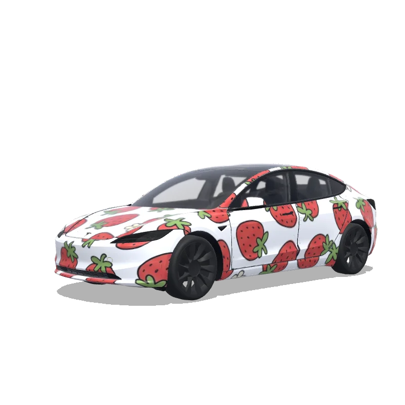 Tesla Model 3 (2024+) Standard & Premium — Wrap-Vorschau: Hand draw Q style strawberry