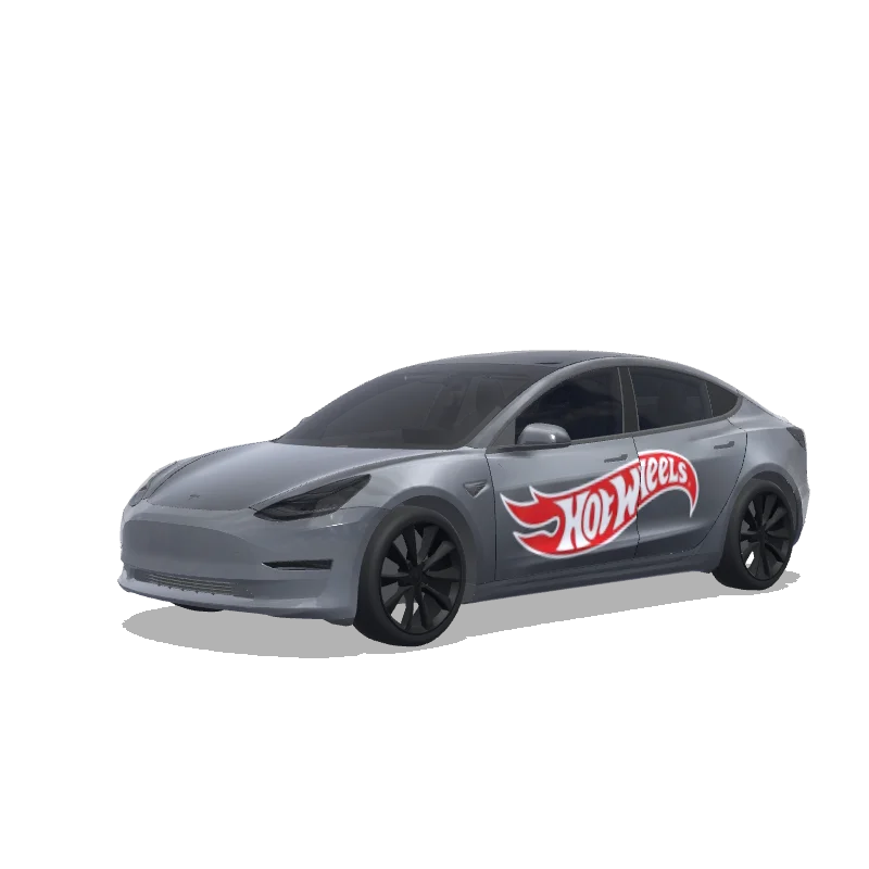 Tesla Model 3 2017-2023 — stealth-grey body with Hot Wheels logo on each side. 랩 미리보기