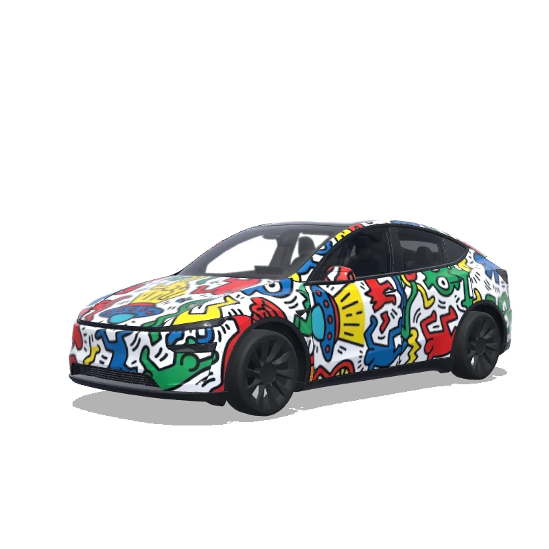Tesla Model Y (2025+) Premium — keith haring with white background wrap preview