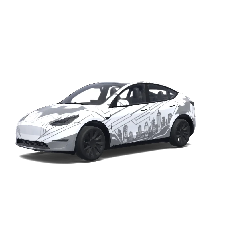 Tesla Model Y 2020-2024 — Batman keeping with white and grey design and simple. Colors: white. wrap preview