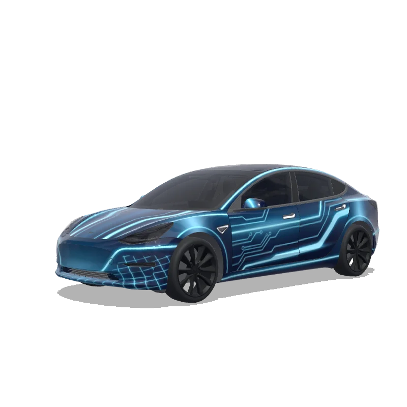 Tesla Model 3 2017-2023 — vista previa del diseño Futuristic, sleek, light blue, dark blue, tron.
