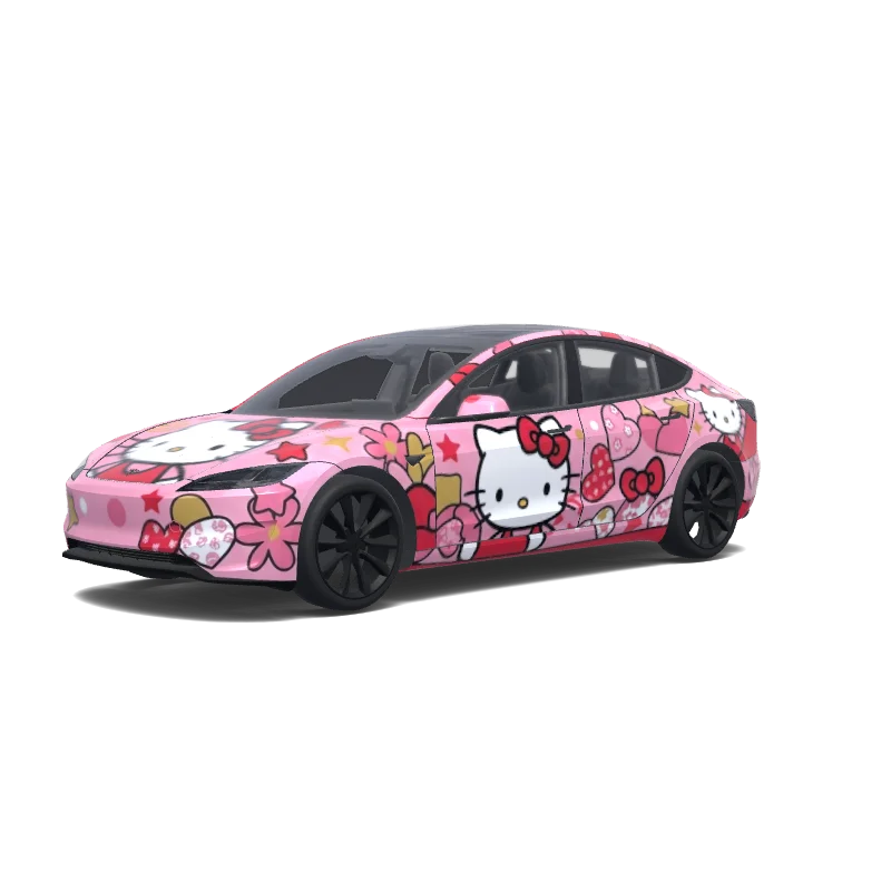 Tesla Model 3 (2024+) Performance — hello kitty theme wrap. wrap preview