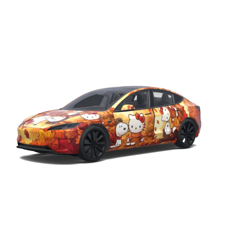 Tesla Model 3 (2024+) Performance — Wrap-Vorschau: Hello kitty and snoopy together as a couple fall season theme wrap.